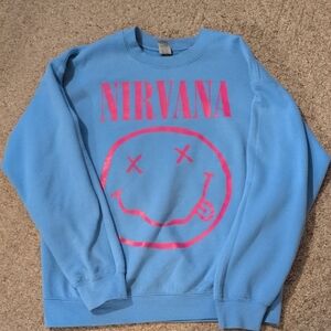 Gildan Blue Crewneck with Pink Graphic